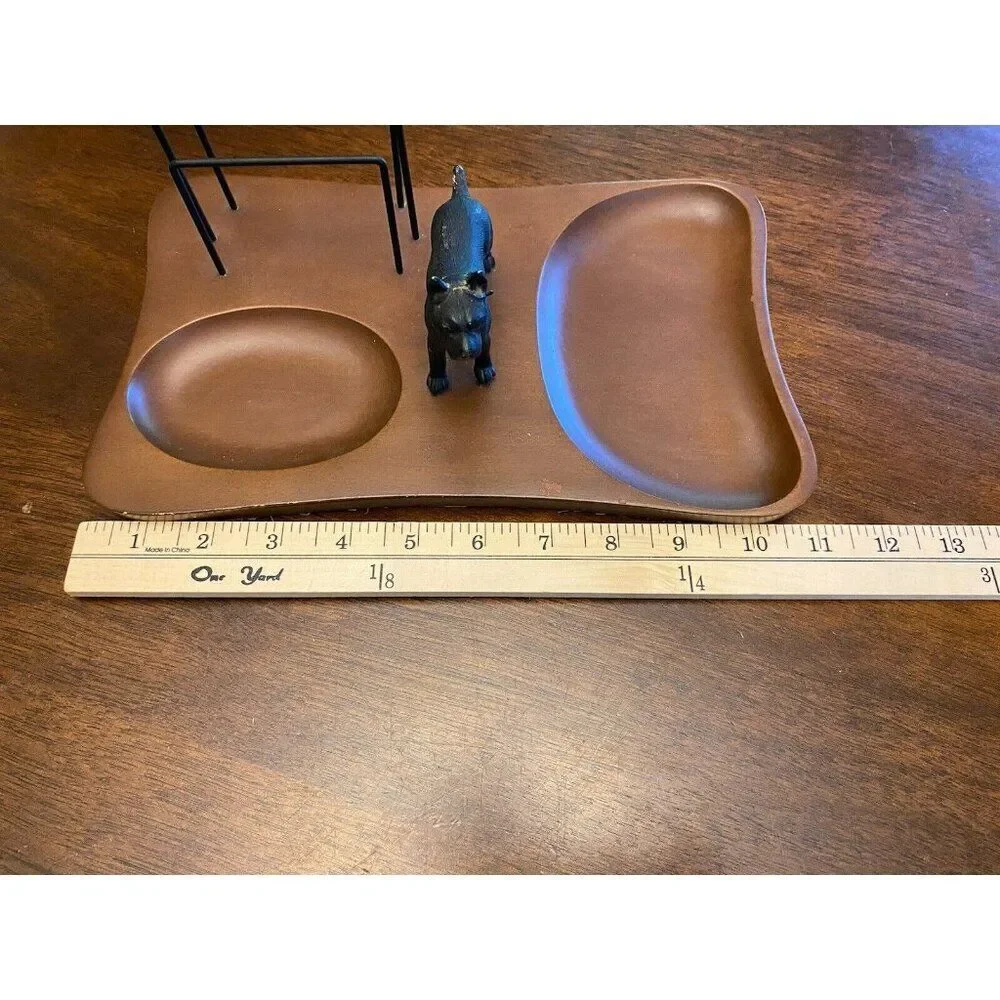 MEN'S WOOD VALET DRESSER TOP ORGANIZER W/ DOG STATUE MADE IN JAPAN